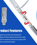 Airless Spray Gun Swivel Connector For Magnum Straight Hose Eliminates Hose Twists And Kinks Smooth Pressure Rolling Pro Grade Accessory For Precision Exterior And Detail Spraying Projects, stainless steel 1/4-inch connector