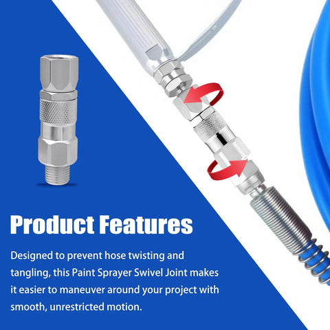 Airless Spray Gun Swivel Connector For Magnum Straight Hose Eliminates Hose Twists And Kinks Smooth Pressure Rolling Pro Grade Accessory For Precision Exterior And Detail Spraying Projects, stainless steel 1/4-inch connector