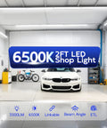 Garage lit by 30W 2Ft LED Shop Light 3500 Lumens 6500K Super Bright White Linkable Ceiling Light Fixture