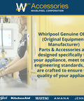 Whirlpool Accessories promotional image with engineer at factory, highlighting OEM parts for appliance quality and performance.