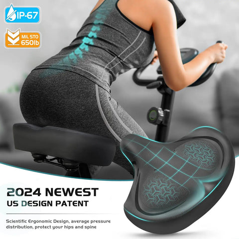 Oversized Extra Wide Bike Seat For Women And Men, All Day Comfy Saddle for stationary bike, ergonomic design with cooling gel