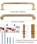 Diagram showing 10 Pack Polished Brass Cabinet Pulls Five Inch Center To Center Spacing Five Point Six Inches Overall Length Zinc Alloy.