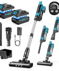 Powerful 700W Brushless Cordless Vacuum Cleaner With 60KPa Suction, 6 In 1 Stick Vacuum with accessories and 2 4.0Ah batteries.