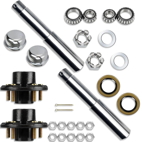 Two Pack 2000 Lb Trailer Hub Kit With 4.5 Inch Bolt Circle 5 Lug BT8 Spindle 1 Inch Round 84 Spindle Includes Nut Washer