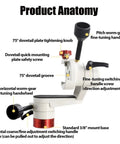 Annotated diagram of All-Purpose Alt Azimuth Telescope Mount for Tripods with detailed components labeled and 3/8 inch base