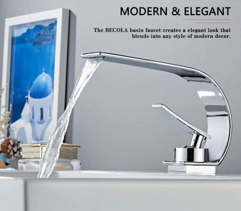 Chrome Single-Hole Vanity Faucet With Touch On, Low Arc Modern Bathroom Sink Faucet, water flowing, brass body visible