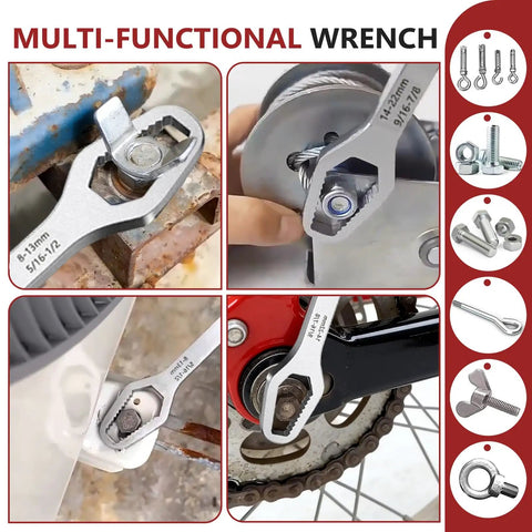 Multi-functional wrench in use with Tight Space Plumbing Tool Set With Basin Wrench And 8 In 1 Faucet Wrench Four Jaw Hex Wrenches 6 To 75mm Universal Plumber Wrench For Toilet Bathroom And Kitchen Pipe Removal And Installation