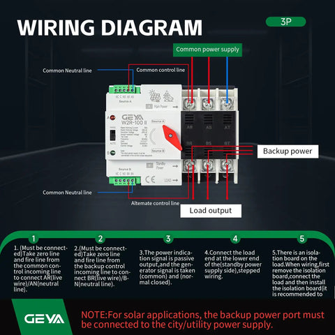 Wiring diagram for Automatic Transfer Switch Three Phase ATS 100A 220V DIN Rail Mounted Controller with labeled connections.