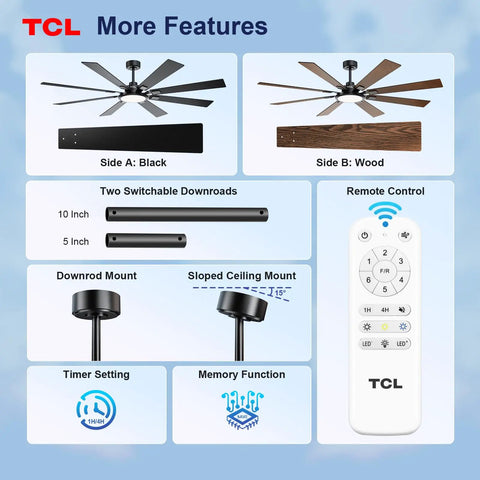 Huge 72 Inch Ceiling Fan With Lights And Remote For Indoor And Outdoor Use, dual blade color options, remote shown