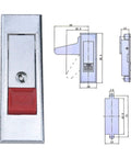 Five Pack Red Push Button Electric Cabinet Cam Locks With Keys For 4mm Thick Panels, Zinc Alloy Construction, Dimensions Diagram