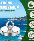 Junarter neodymium fishing magnet with eyebolt ring, chrome finish, 3.54in diameter, 1000lb pull