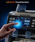 IMC23 Cash Counter Machine With Mixed Denominations, Reject Pocket, 4.5-inch touchscreen display in use