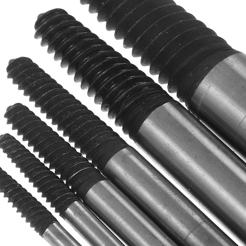 Essential 6-Piece Metal Screw Extractor Set For Broken And Stripped Bolt Removal Perfect For Pros And DIY Gurus Who Need Reliable Fastener Extraction Tools, close-up of six metal extractors