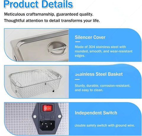 Product details for 15 Litre Ultrasonic Cleaner With Heater And Timer 40KHz Heavy Duty Stainless Steel Cleaning Machine.