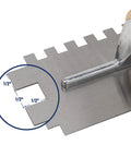 Half Inch Square Notch Carbon Steel Trowel With Wooden Handle For Thinset And Mortar Eleven Inch By Four And A Half Inch Blade