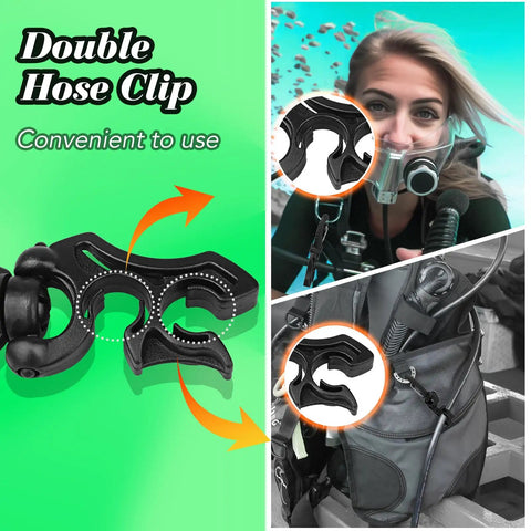 Three Pack Diving Hose Holder Clips For BCD Hose Management Double Hose Clips With Snap Hook Buckle For Scuba Diving And Snorkeling Gear
