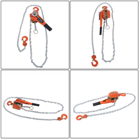 Heavy Duty Manual Lever Chain Hoist 3/4 Ton Come Along with G80 Galvanized Chain, showing 10 Ft Reach and swivel hook