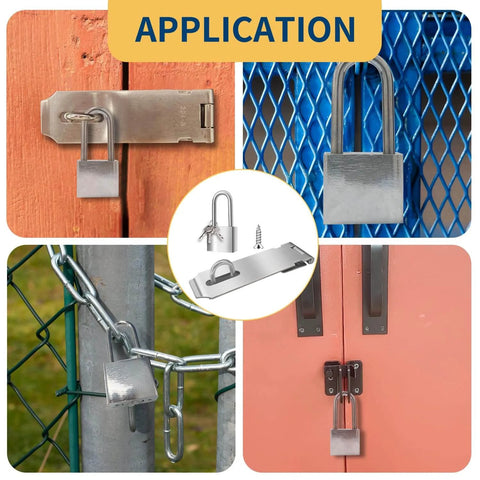 Two Sets Of 5 Inch Padlock Hasp Latch Locks used on gates and cabinets, stainless steel padlocks with corrosion-resistant shackle.