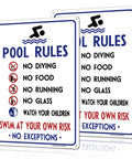 Two Pack Outdoor Pool Rules Signs 14x10 Inches Durable Aluminum Weatherproof And UV Protected Easy Mount For Pool Safety