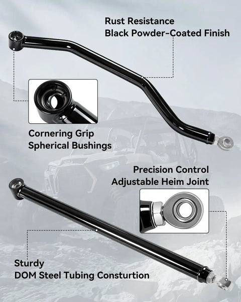 Rear Radius Arm For RZR XP 1000 And 4 XP 1000 2014-2023 And XP Turbo 16-21 High Clearance Boxed Rear Radius Rods With Adjustable Heim Joints DOM Steel Tubing black steel arms