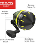 Big Cat Spincast Reel And 7 Foot Two Piece Rod Combo With Dial Adjustable Magnum Drag Pre Spooled 25 Pound Hi Vis Line Size 80 Reel Forest Green close-up