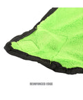 Close-up of green Magnetic Fender Cover For Mechanics, 42 By 24 Inch Soft Shield showing reinforced edge with black trim