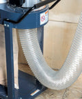 4 Inch Anti Static Dust Collection Hose 10 Feet Flexible PVC connected to a dust collector for woodworking and garage use