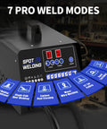 Powerful Auto Body Dent Repair Kit With 4200A Stud Welder, 7 Welding Modes selector display in workshop