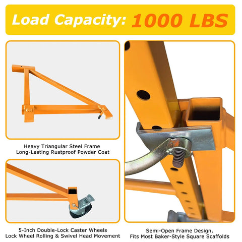 Heavy Duty Scaffold Outriggers Four Pack With Five Inch Lock Casters Built For Baker Style Frames, heavy triangular steel frame