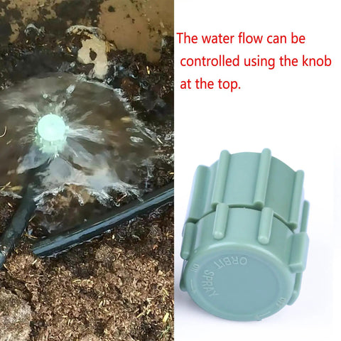 10 Pack Adjustable Water Flow Mushroom Bubbler Heads For 360 Degree Coverage Drip Irrigation Emitters Ideal For Garden Lawn Flower Beds Greenhouse Fits Half Inch Tubing Shrub Head Watering System installed on soil with water flow