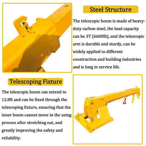 Heavy Duty Forklift Telescopic Boom With Adjustable Tilt And 6600 LBS Rock Solid Mobile Crane Kit close-up of steel structure and fixture details.