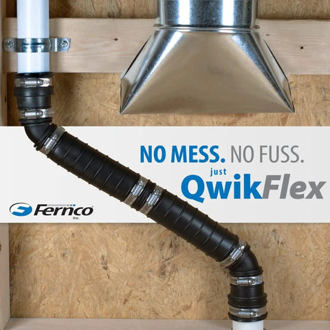 QwikFlex 36 Inch Flexible Pipe Connector Kit for offset or hard to reach 1-1/2 Inch SCH40 PVC DWV connections in use.