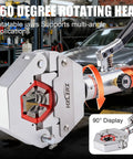 Close-up of Heavy Duty Hydraulic AC Hose Crimper Kit with rotatable jaws in automotive repair setting
