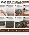 Aged Silver 2X2 Ceiling Tiles Pack Of 10 showing DIY installation steps for drop-in or glue-up, easy ceiling upgrade.