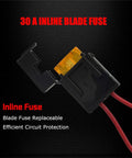 30A inline blade fuse from 4 Lead LED Rock Light Wiring Harness Kit With 2 Extension Wires Relay Fuse And Switch For Offroad Pods And Work Lights Great For Trucks Jeeps UTVs Easy Plug And Play Installation Total Power Under 80W