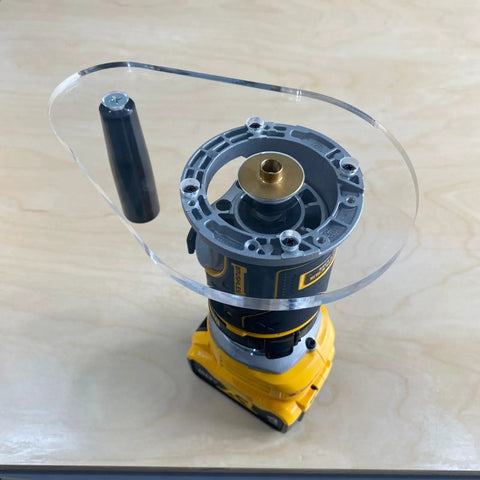 Dead On Accurate Router Base Plate Compatible With DWP611 And DCW600B 6X9 Inch Clear Acrylic mounted on a router