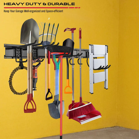 Heavy Duty Garage Wall Organizer With Adjustable Hooks Wall Mount Tool Rack For Garden Gear Holds Up To Three Hundred Pounds No Sweat Install Kit Features Three Rugged Panels Eight Flex Hooks And Mounting Straps