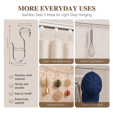 Top Tier Curtain Track Repair Kit Featuring Sixty Super Slick Dual Wheel Rollers And Rust Resistant S Hooks for no fuss window treatments and light-duty hanging.