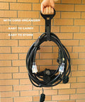 Heavy Duty 30Ft 14/3 Extension Cord With Six Outlets Spaced Every 5 Feet For Indoor Outdoor Use, stored with organizer.