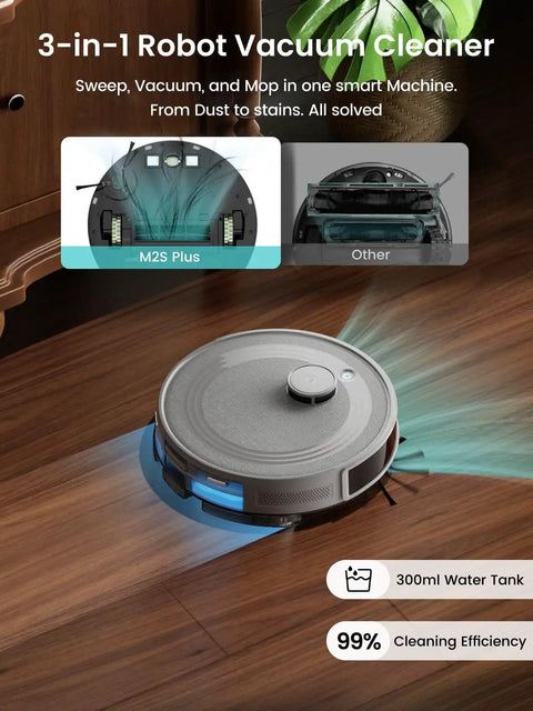LiDAR Robot Vacuum And Mop With 10000Pa Suction 75 Day Self Emptying Base 360 Degree Mapping 240 Minute Runtime Perfect For Pet Hair And Carpets WiFi Alexa App Control M2S Plus on hardwood floor