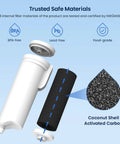 Opal Ice Maker Filter Replacement For GE Profile Opal with coconut shell activated carbon showing BPA-free and lead-free features.