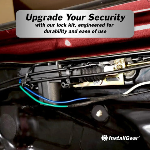 Close-up view of Universal Car Power Door Lock Actuator Two Pack Plug And Play Replacement Kit wiring for secure installation.