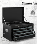 Large Metal Tool Box With Six Drawers And Top Tray, Heavy Duty Steel Chest With Auto Locking Drawers And Side Handles, Black