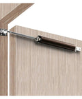 Gas Spring Automatic Door Closer With Soft Close Adjustable Buffer Force overhead installation on wood door frame.
