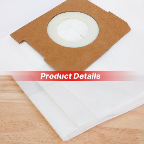 Close-up of Disposable Vacuum Filter Bags For 5-9 Gallon Vacs, Dry Pick Up Only, White Paper, 3 Pack on wooden table