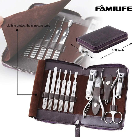 11 In 1 Manicure Kit With Stainless Steel Nail Clippers All In One Pedicure Tools Travel Leather Case Grooming Kit For Men