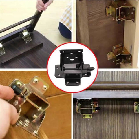 4 Pack 90 Degree Self Locking Folding Hinge for Folding Tables and Chairs showing installation details and hydraulic soft close feature