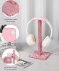 Pink Rhinestone Headphone Stand For Gamer Desk Setup With Soft Headrest Crystal Headset Holder Kawaii Bling Desk