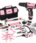 Pink 222 Piece Drill Driver And Home Tool Set For Women DIY Projects 12V Electric Drill Kit With 3 8 Inch Keyless Chuck