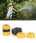 Three Pack Garden Hose Repair Kit With Durable Connectors And Extender For 3/4 Inch Or 5/8 Inch Hoses shown with black and yellow fittings